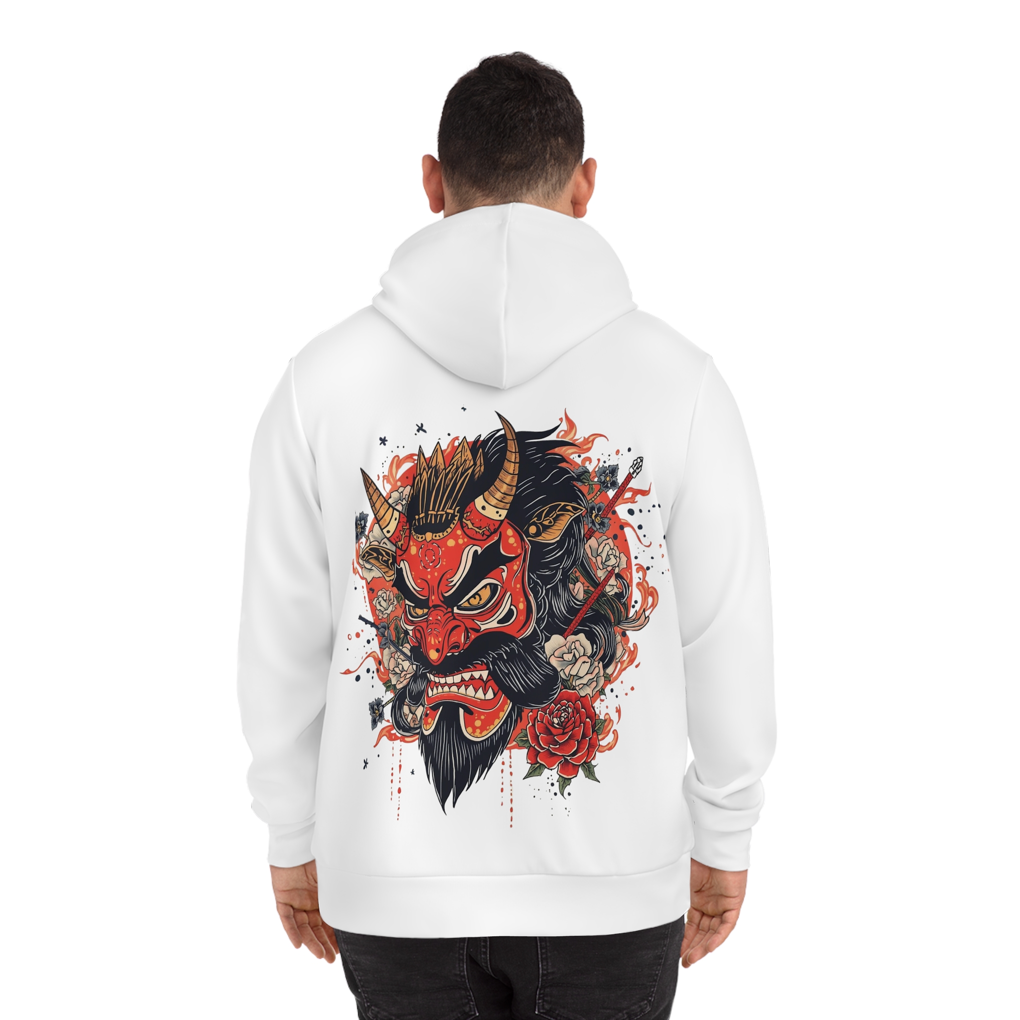 Bold Oni Mask Hoodie - Japanese Irezumi Tattoo Art Streetwear - Image 4