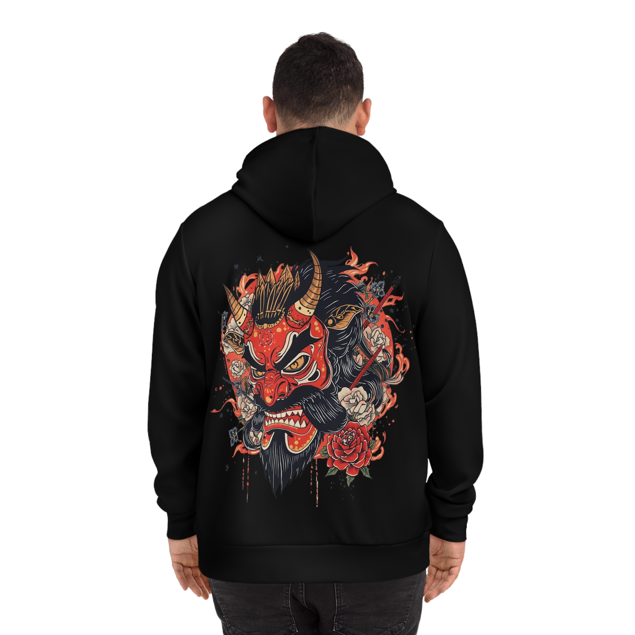 Bold Oni Mask Hoodie - Japanese Irezumi Tattoo Art Streetwear - Image 4