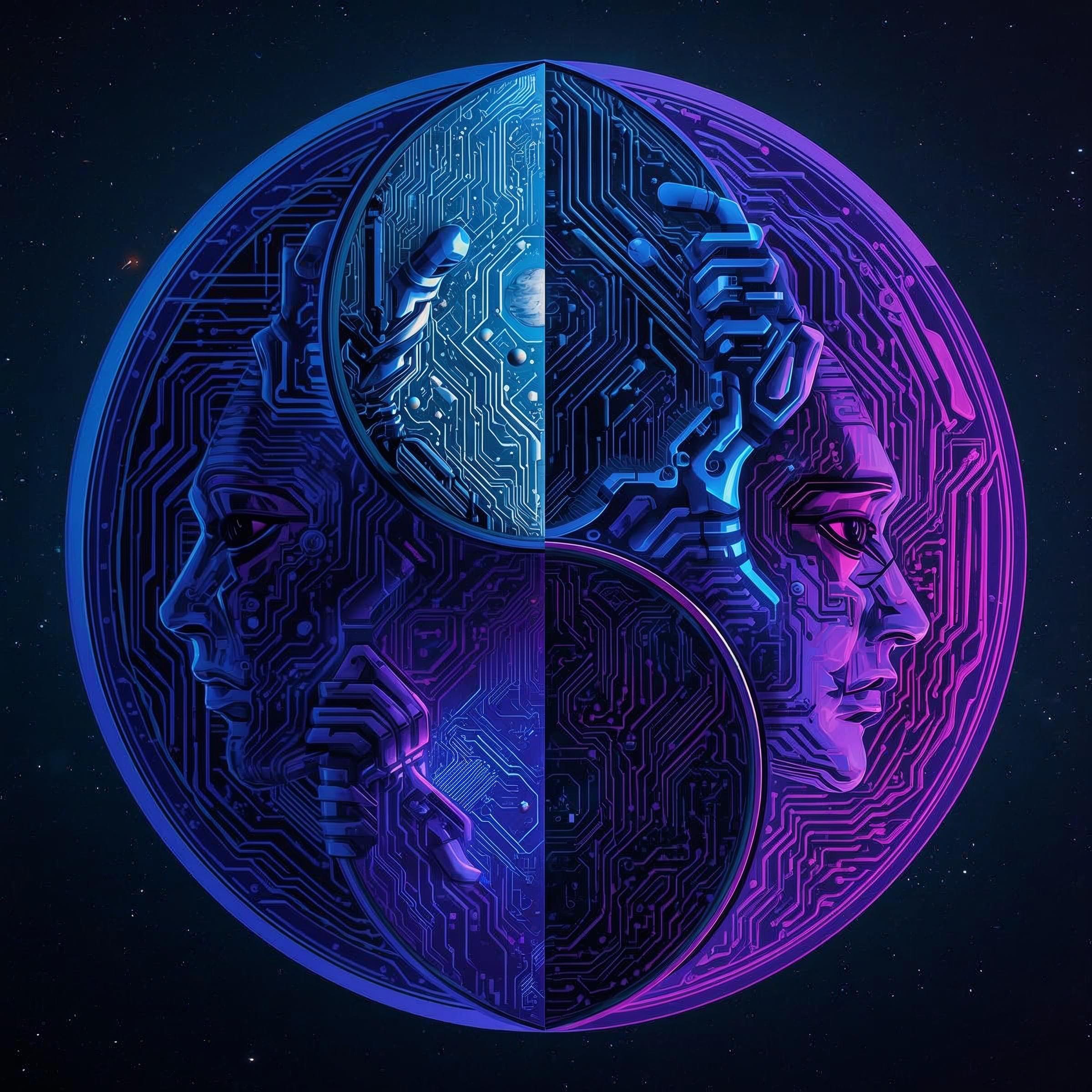 Yin and yang like art of futuristic AI