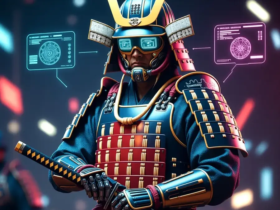 Neo Bushido Cyborg Warrior T-Shirts: Fuse Ancient Samurai Honor with Cyberpunk Edge at Babul Store